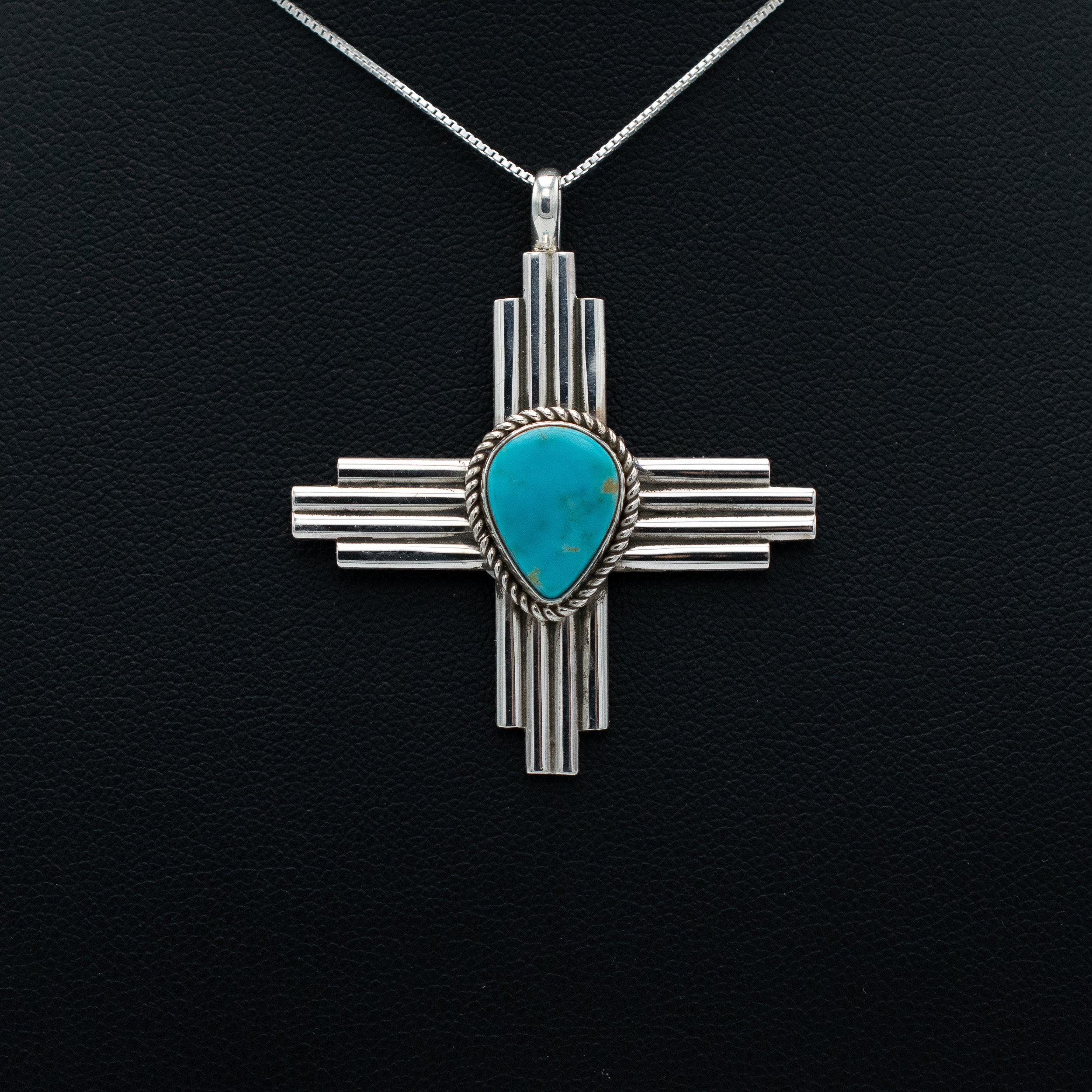 Natural Blue Gem Turquoise Zia Pendant