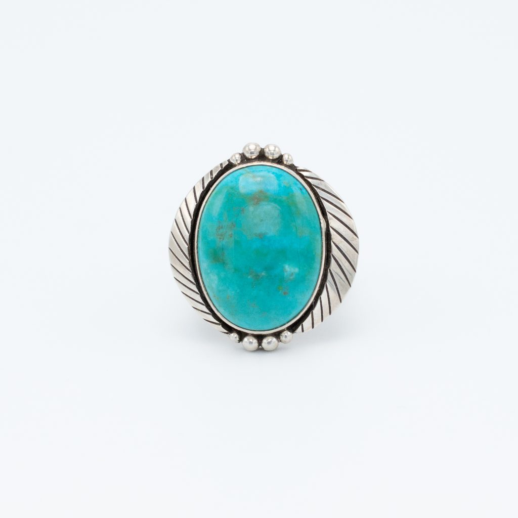 Gem Treasures 20x15mm Kingman Turquoise & Multi Gemstone Halo Ring