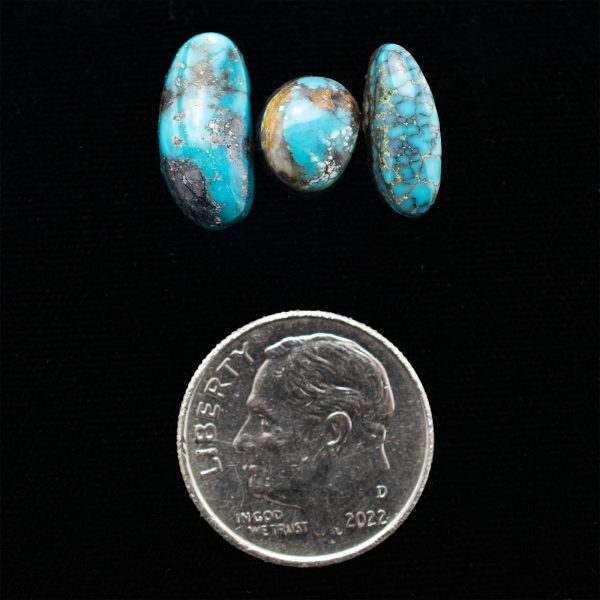 Natural Lone Mountain Turquoise Cabochon Trio | Silver Sun