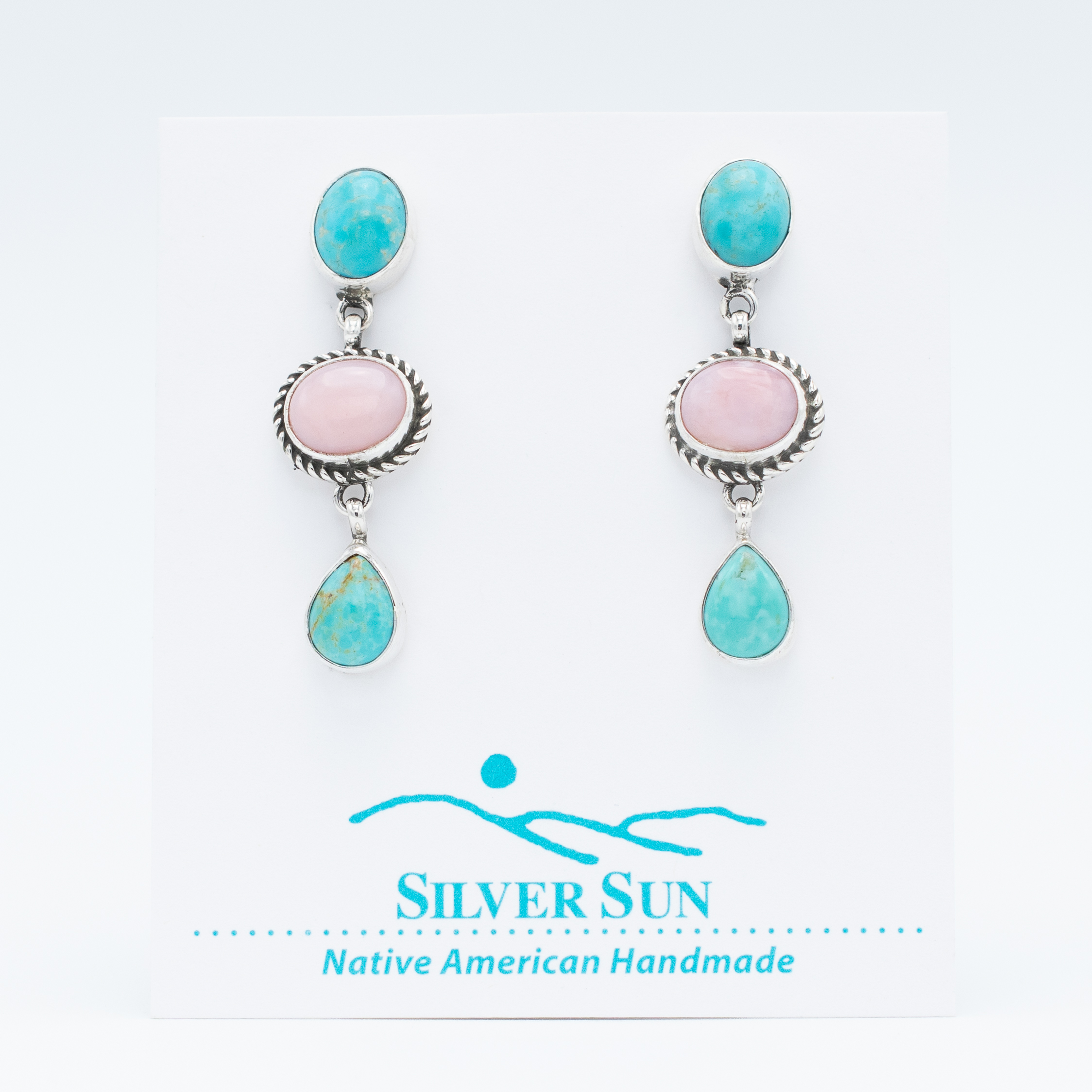 Pink Peruvian Opal & Kingman Turquoise Earrings