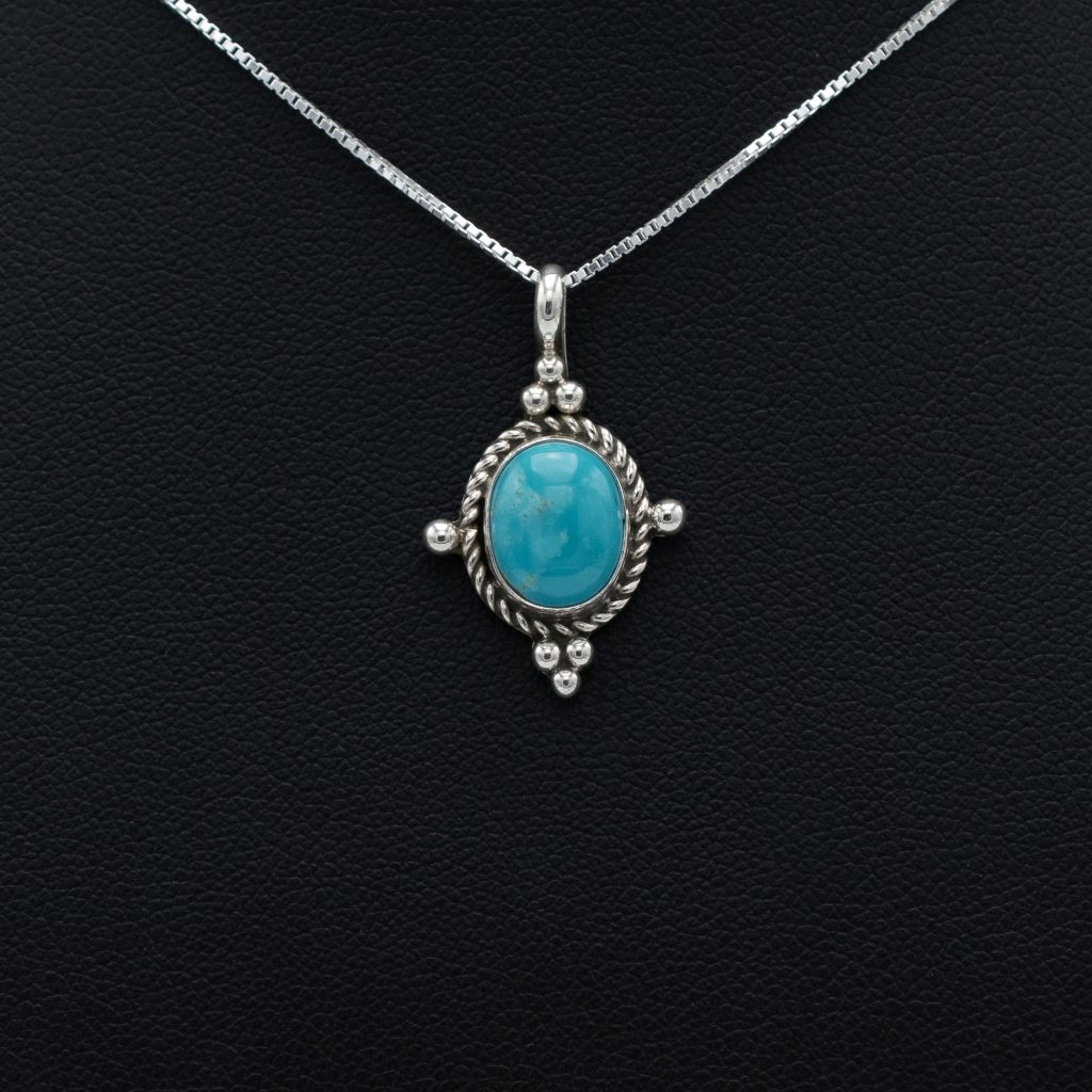 Brass & Sterling Cactus Desert Scenery Pendant with Kingman Turquoise and chain