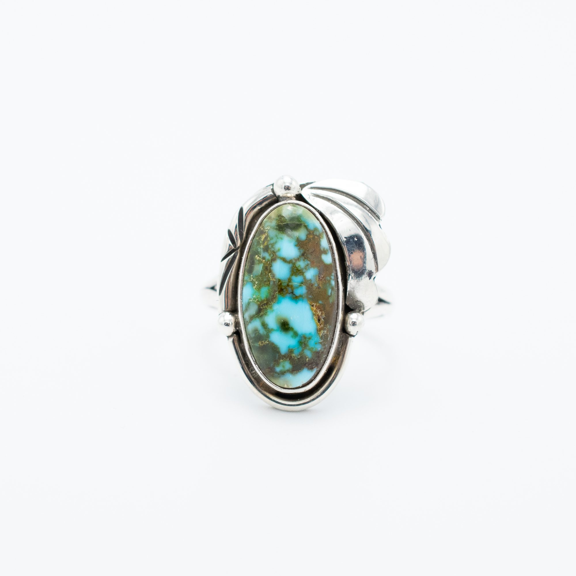 Kingman Turquoise Silver Leaf Ring