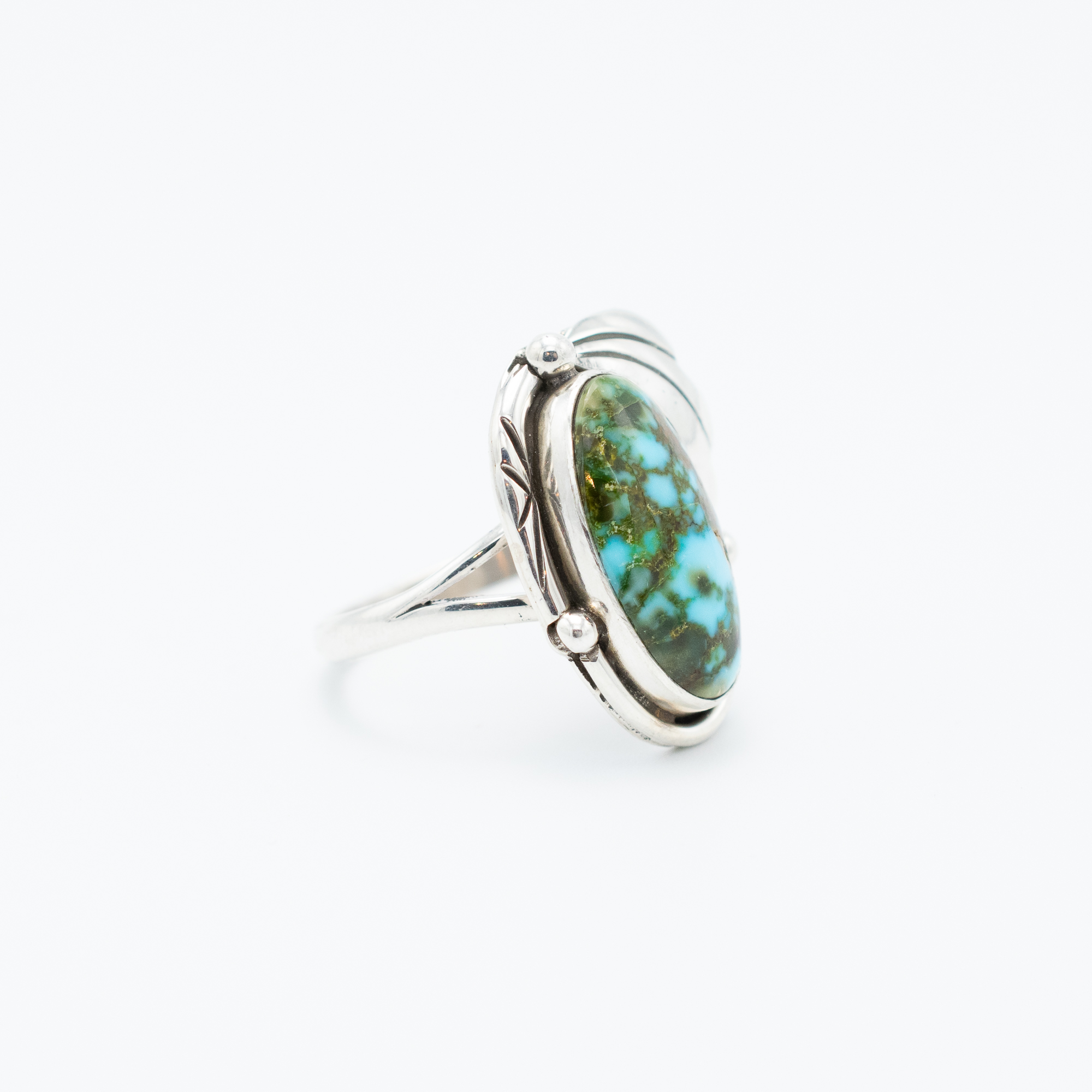 Kingman Turquoise Silver Leaf Ring - Image 2