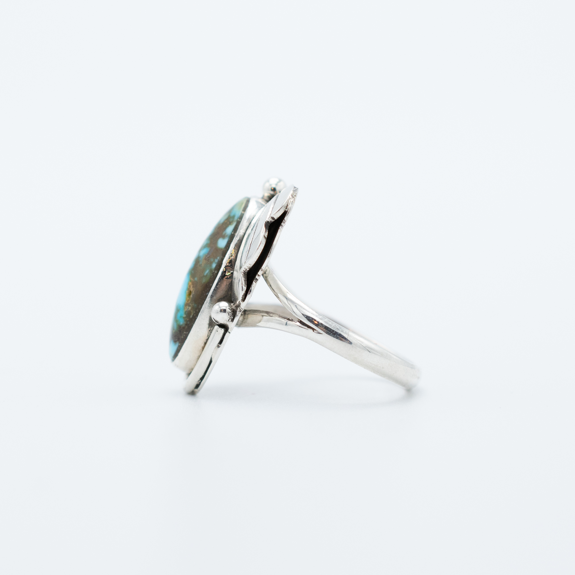 Kingman Turquoise Silver Leaf Ring - Image 4