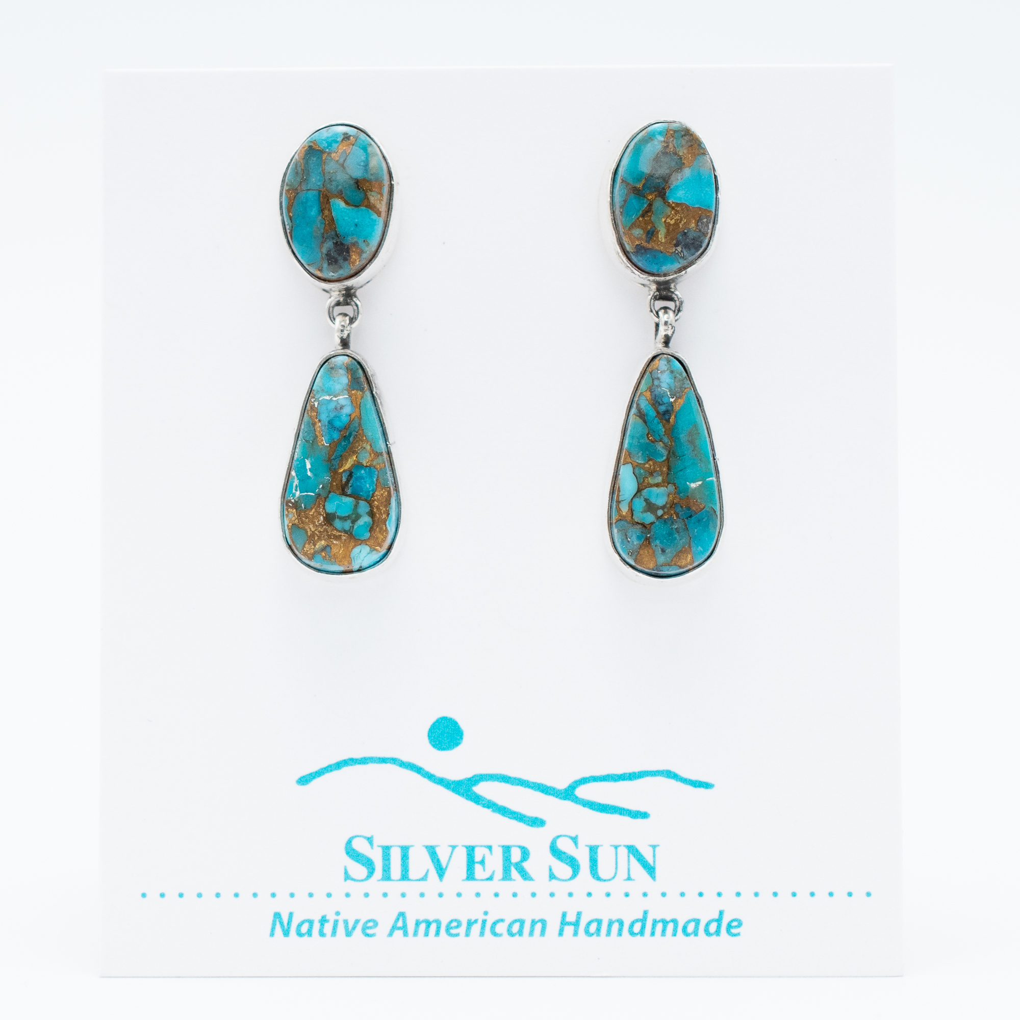 Kingman Gold Turquoise Dangle Stud Earrings