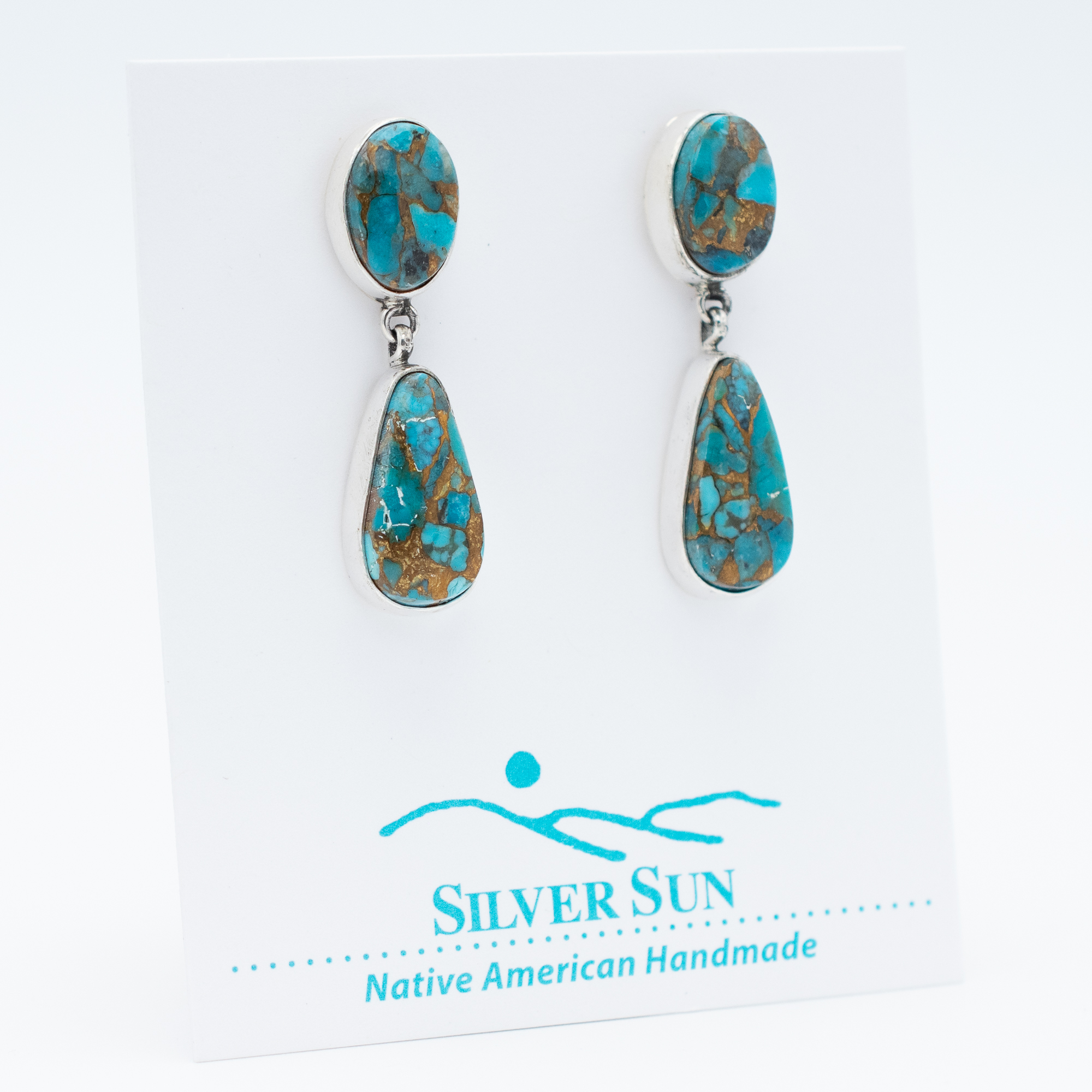 Kingman Gold Turquoise Dangle Stud Earrings - Image 2