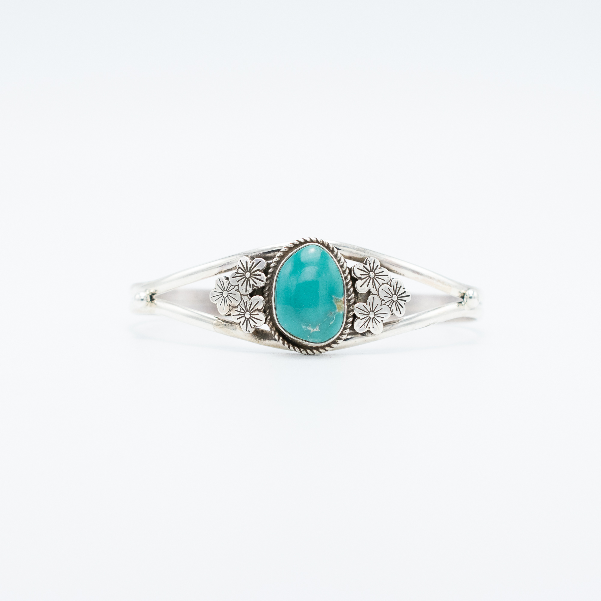 Blue Gem Turquoise Stamped Flower Bracelet