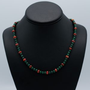 Apple Coral & Malachite Bead Necklace
