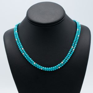Kingman Turquoise and Silver Bead Necklace