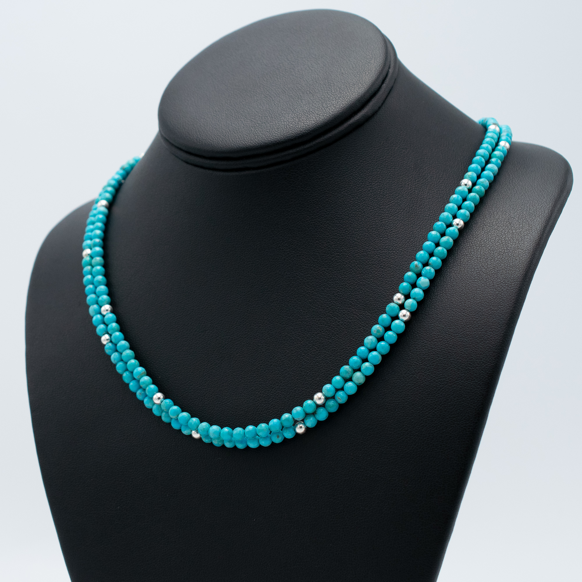 Kingman Turquoise and Silver Bead Necklace - Image 3