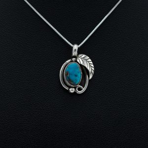 Bisbee Turquoise Silver Leaf Pendant