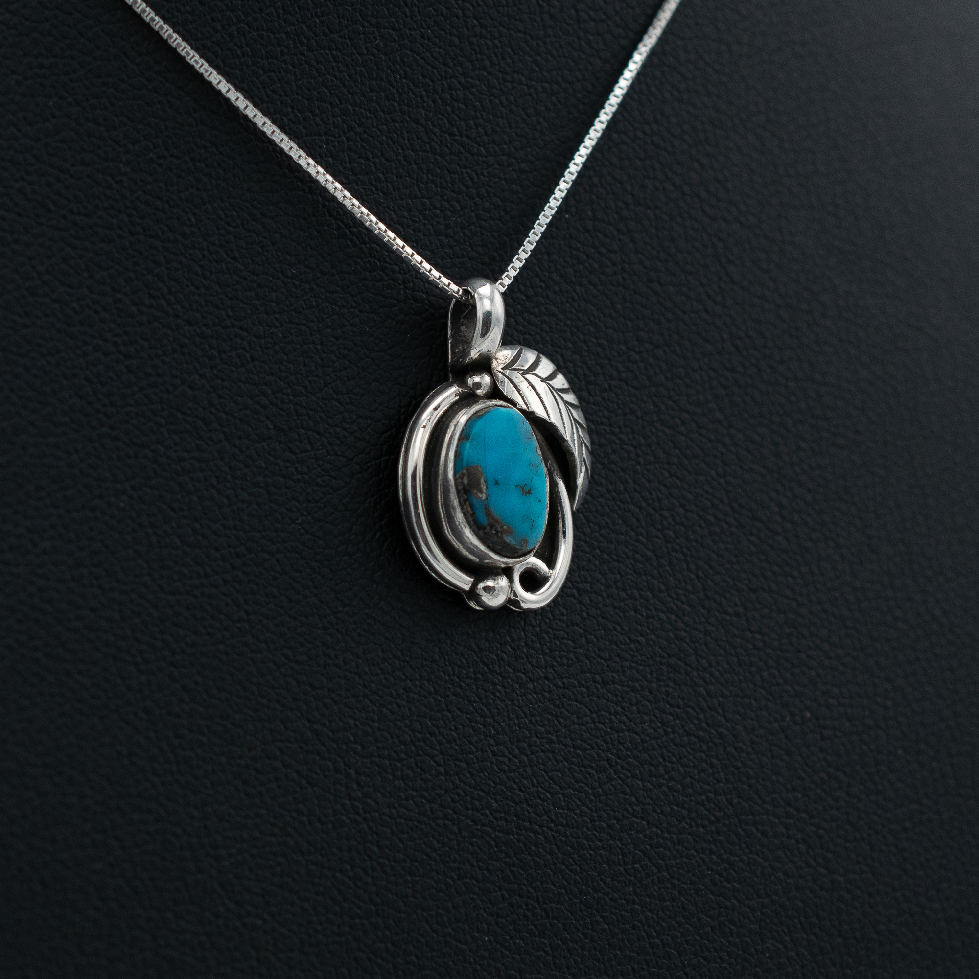 Bisbee Turquoise Silver Leaf Pendant - Image 2