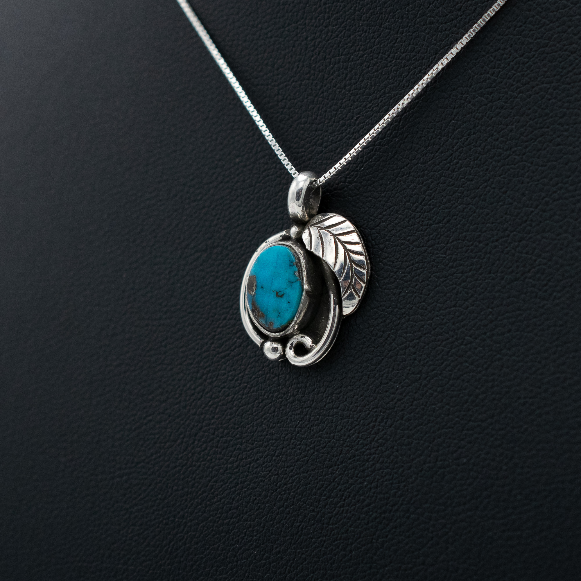 Bisbee Turquoise Silver Leaf Pendant - Image 3