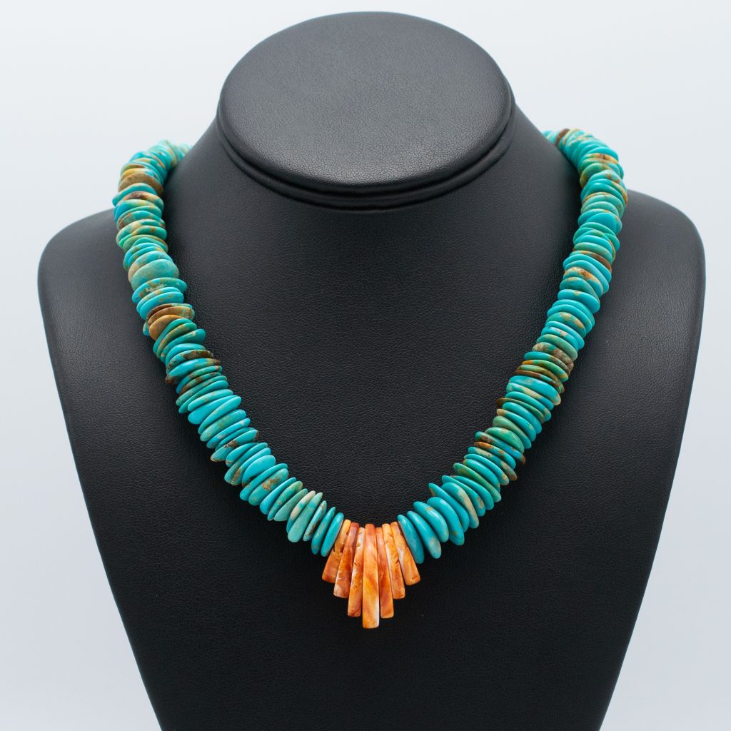 Armenian Turquoise & Spiny Oyster Tab Necklace | Silver Sun