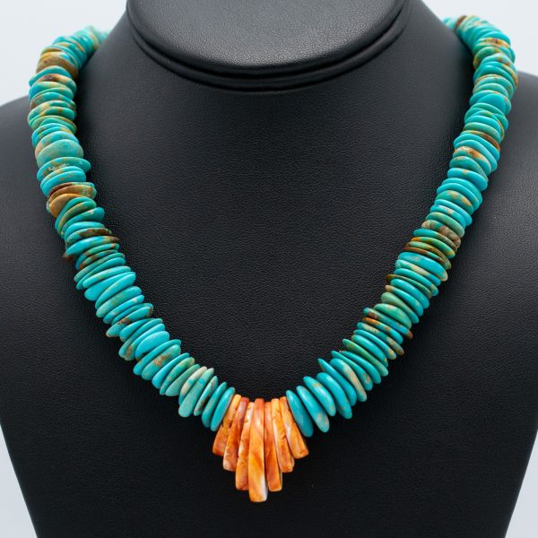 Armenian Turquoise & Spiny Oyster Tab Necklace | Silver Sun